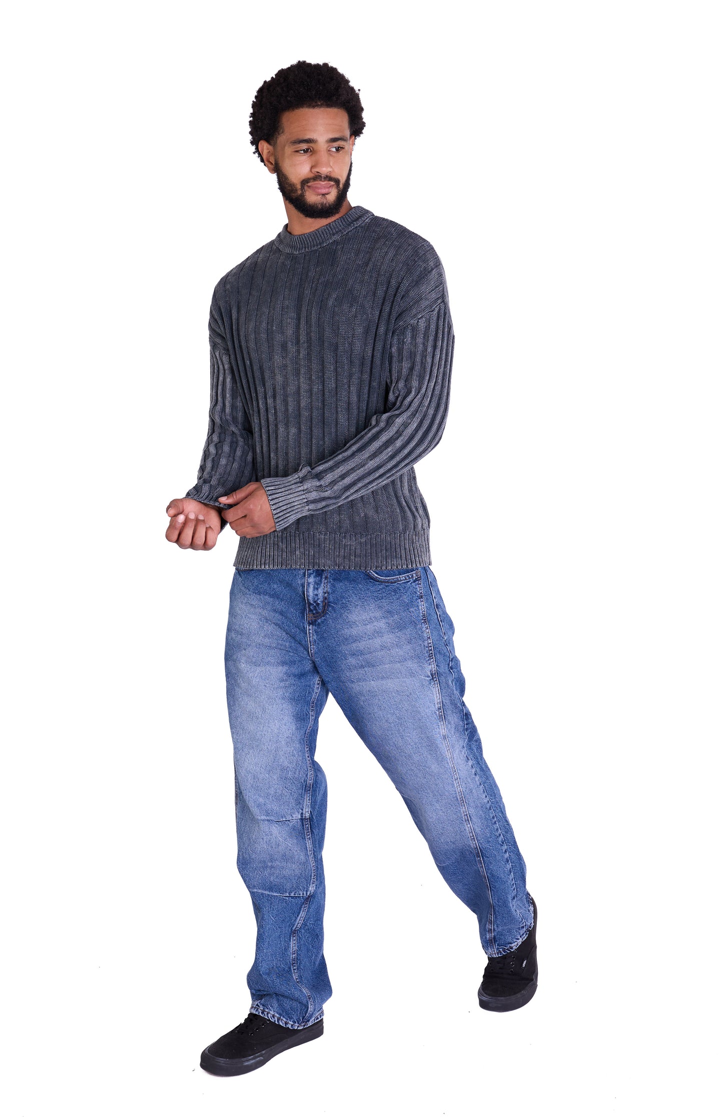 Strickpullover, in Batik-Look Slim Fit Modell DQ TK024, Grau und Schwarz