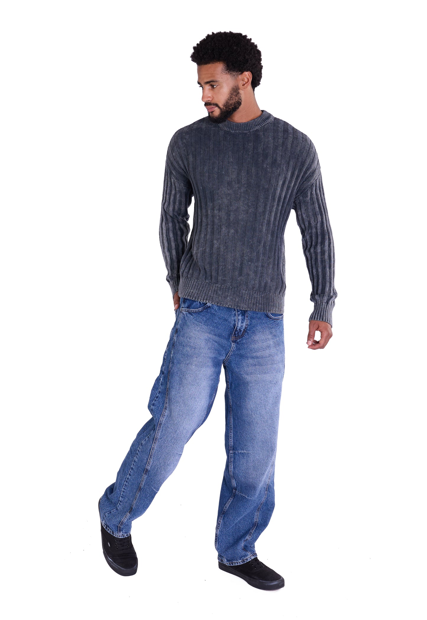 Strickpullover, in Batik-Look Slim Fit Modell DQ TK024, Grau und Schwarz