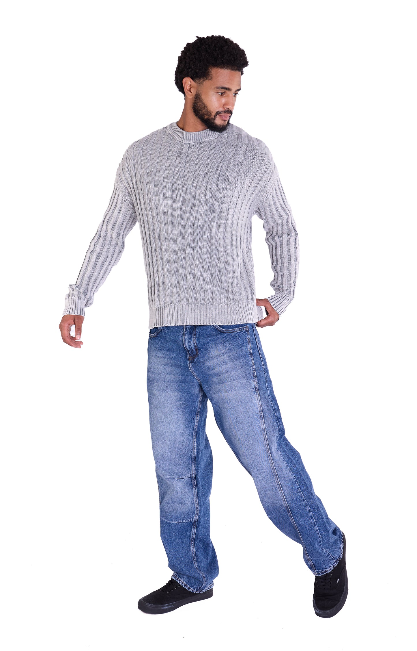 Strickpullover, in Batik-Look Slim Fit Modell DQ TK024, Grau und Schwarz