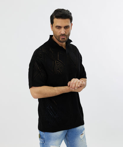 Poloshirt in Pointellestrick Loose Fit, Modell 24TY-019, Elfenbein oder Schwarz