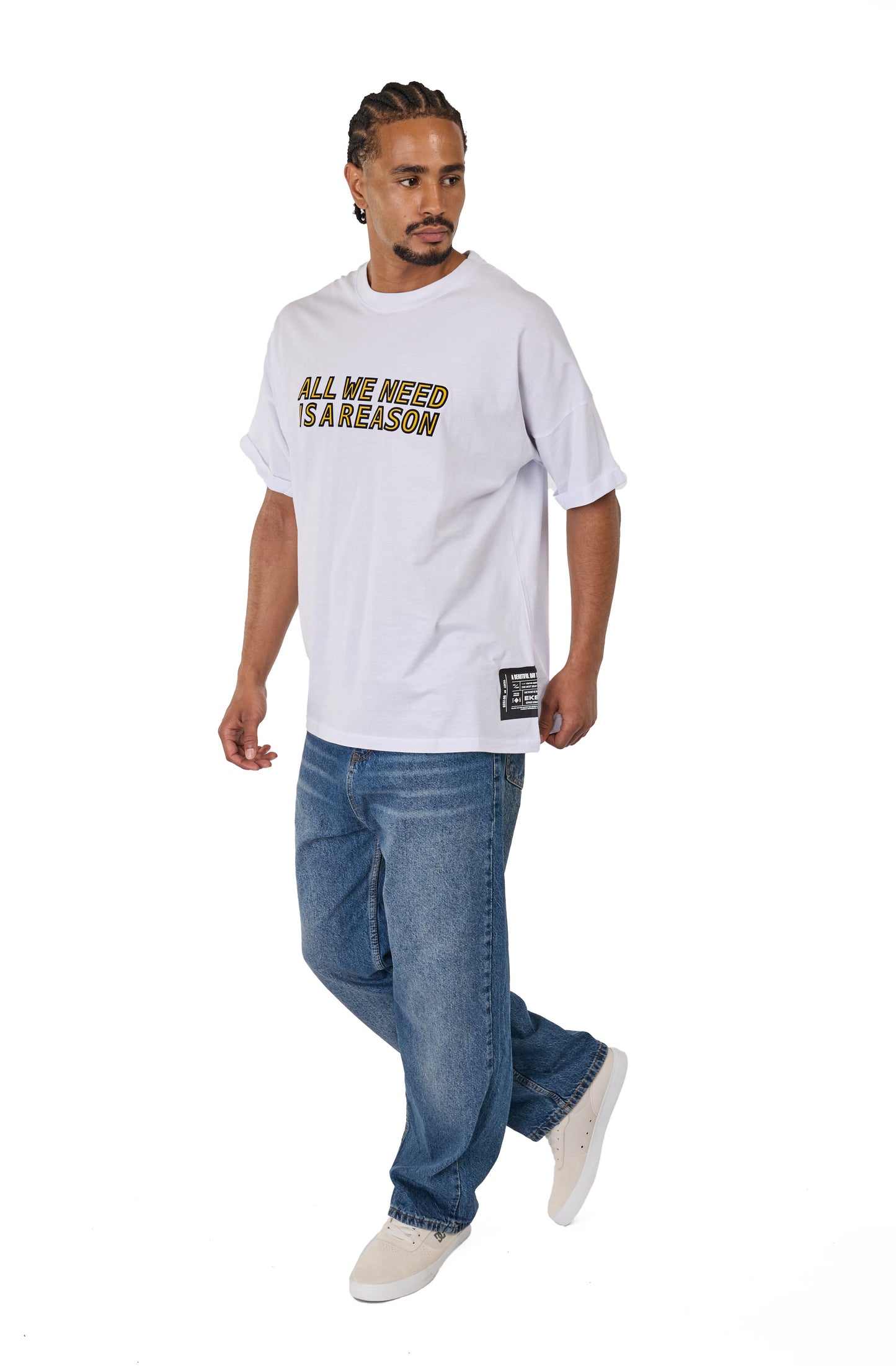 Men's t-shirt, oversize fit, 3D print, model Y269, white or beige