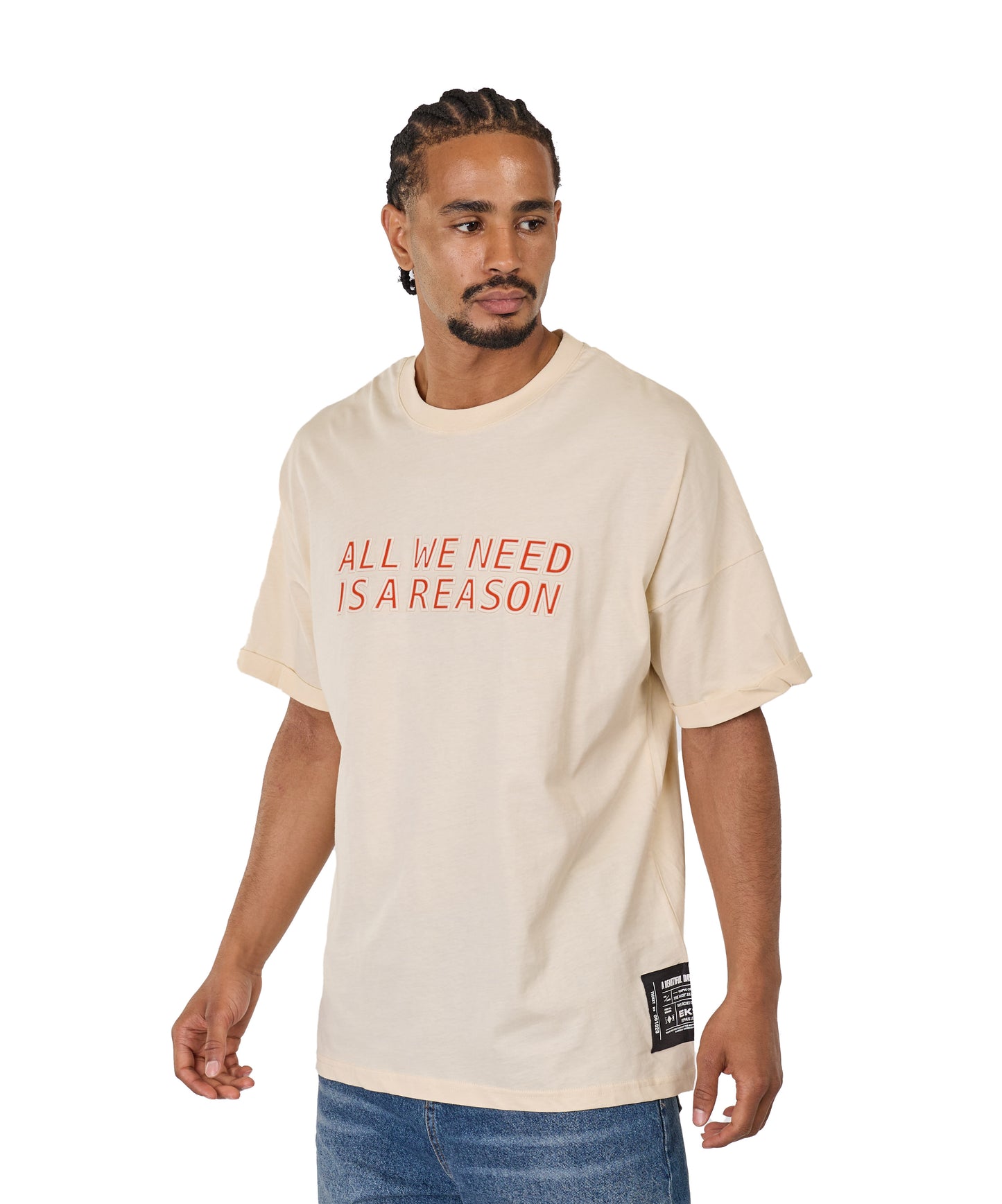 Men's t-shirt, oversize fit, 3D print, model Y269, white or beige