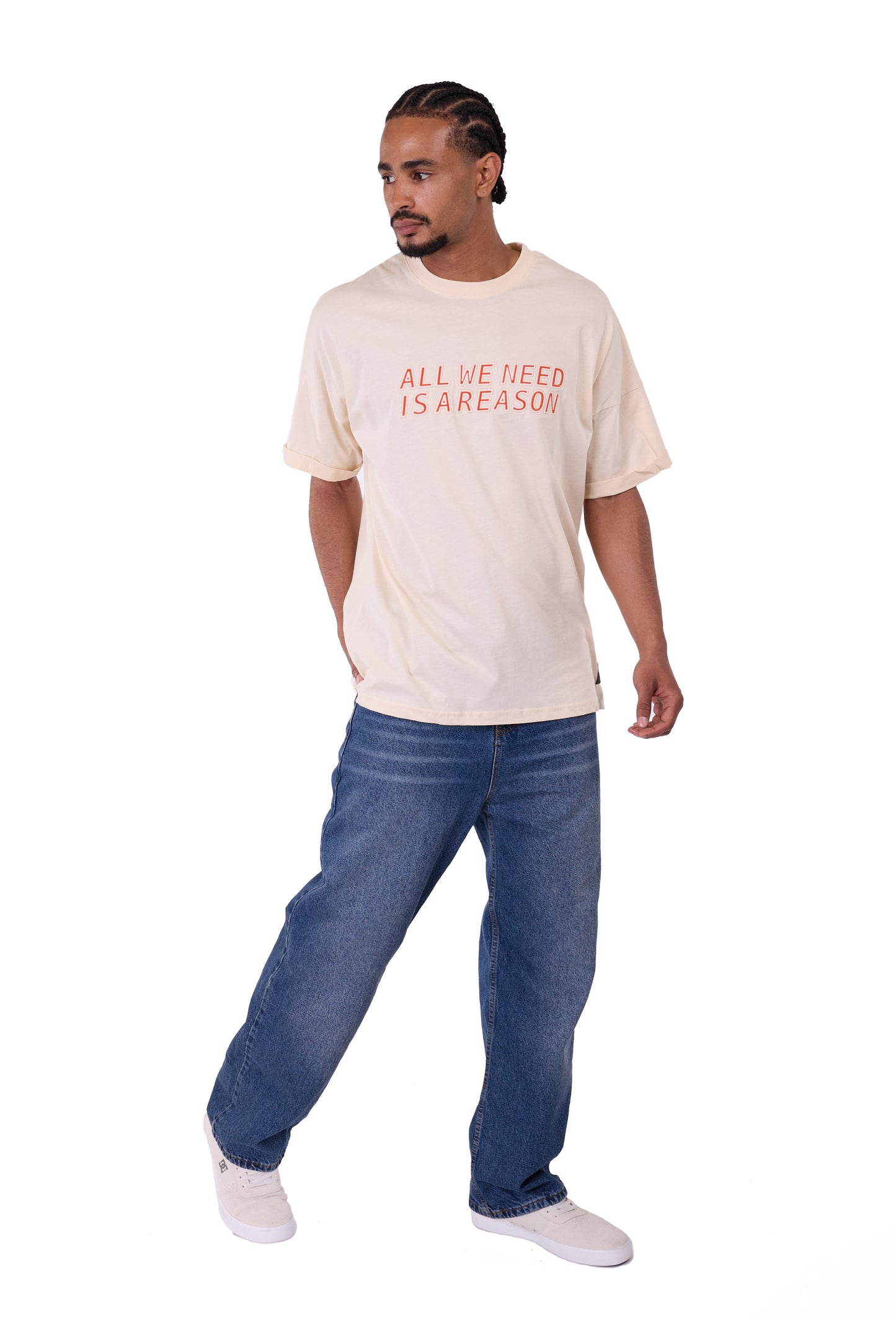Men's t-shirt, oversize fit, 3D print, model Y269, white or beige