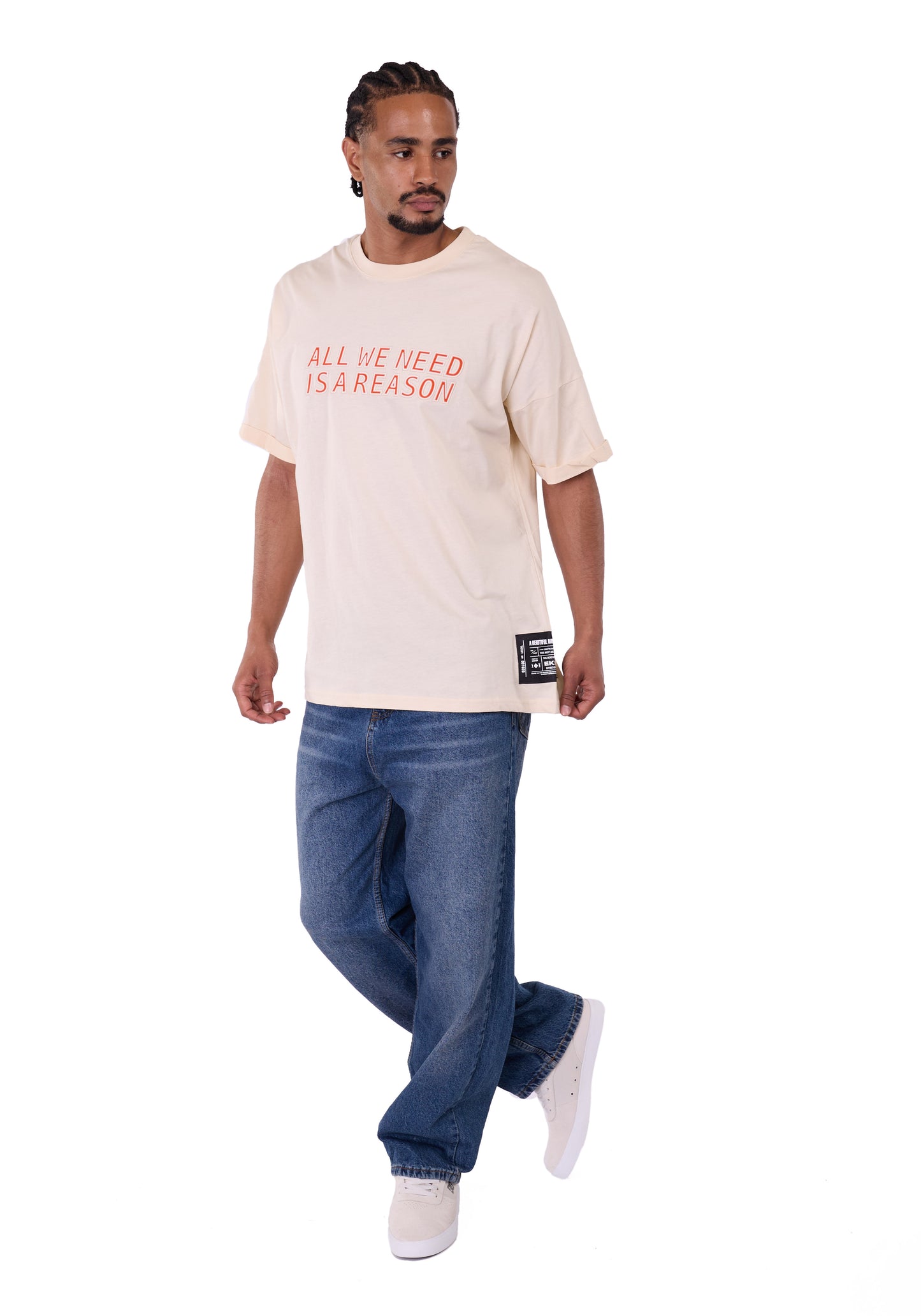 Men's t-shirt, oversize fit, 3D print, model Y269, white or beige