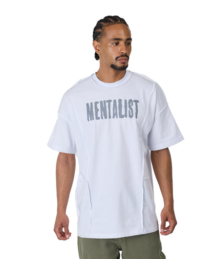 Men's T-shirt, oversize fit, "Mentalist" print, model Y118, white