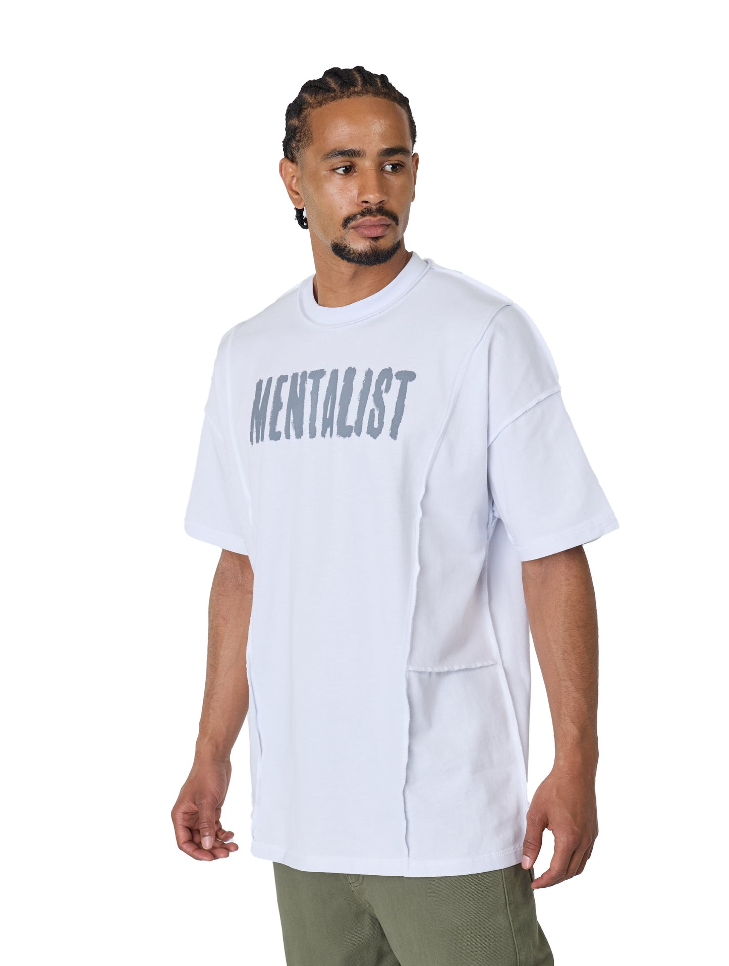Men's T-shirt, oversize fit, "Mentalist" print, model Y118, white