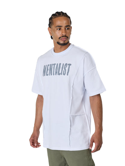Men's T-shirt, oversize fit, "Mentalist" print, model Y118, white