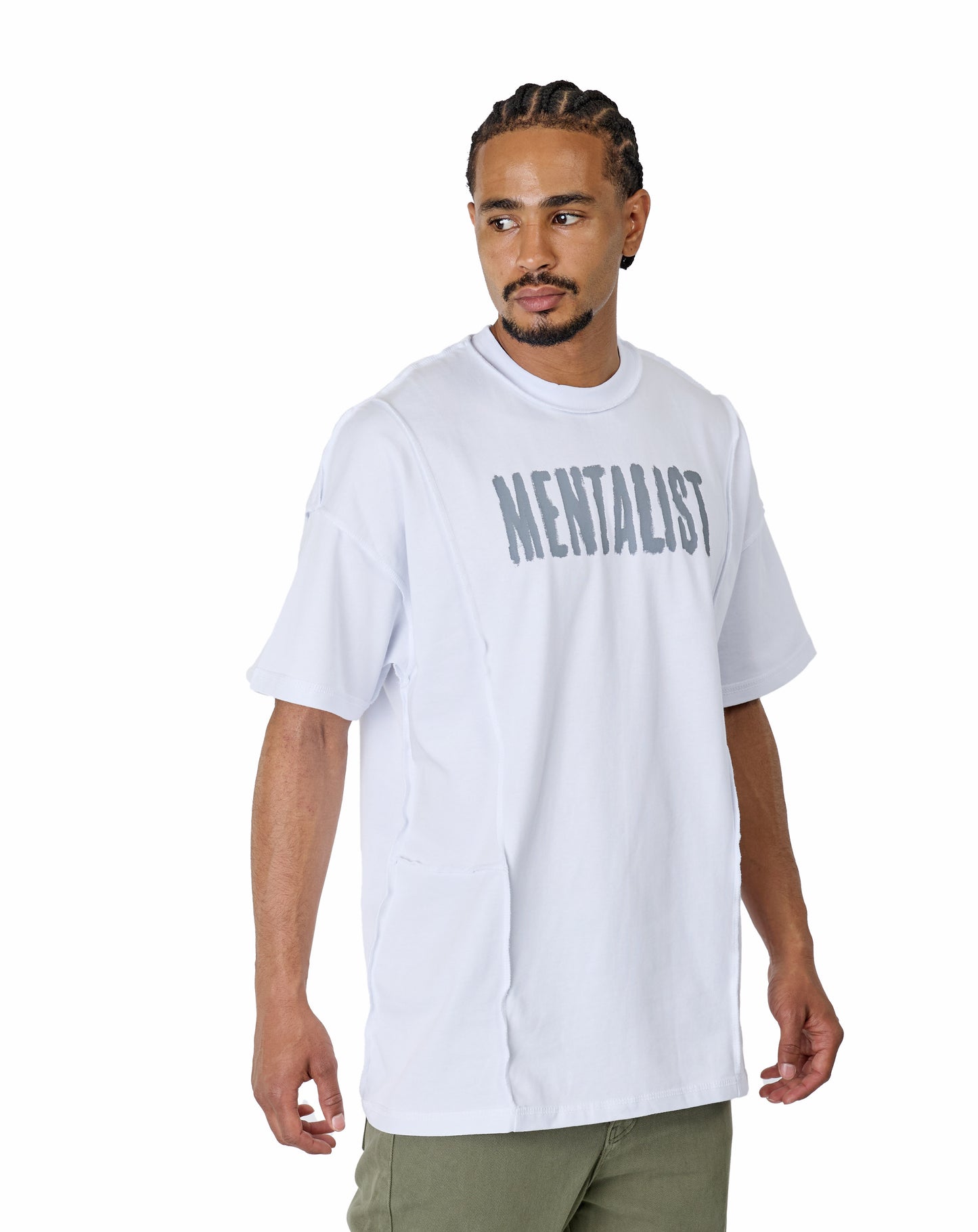 Men's T-shirt, oversize fit, "Mentalist" print, model Y118, white