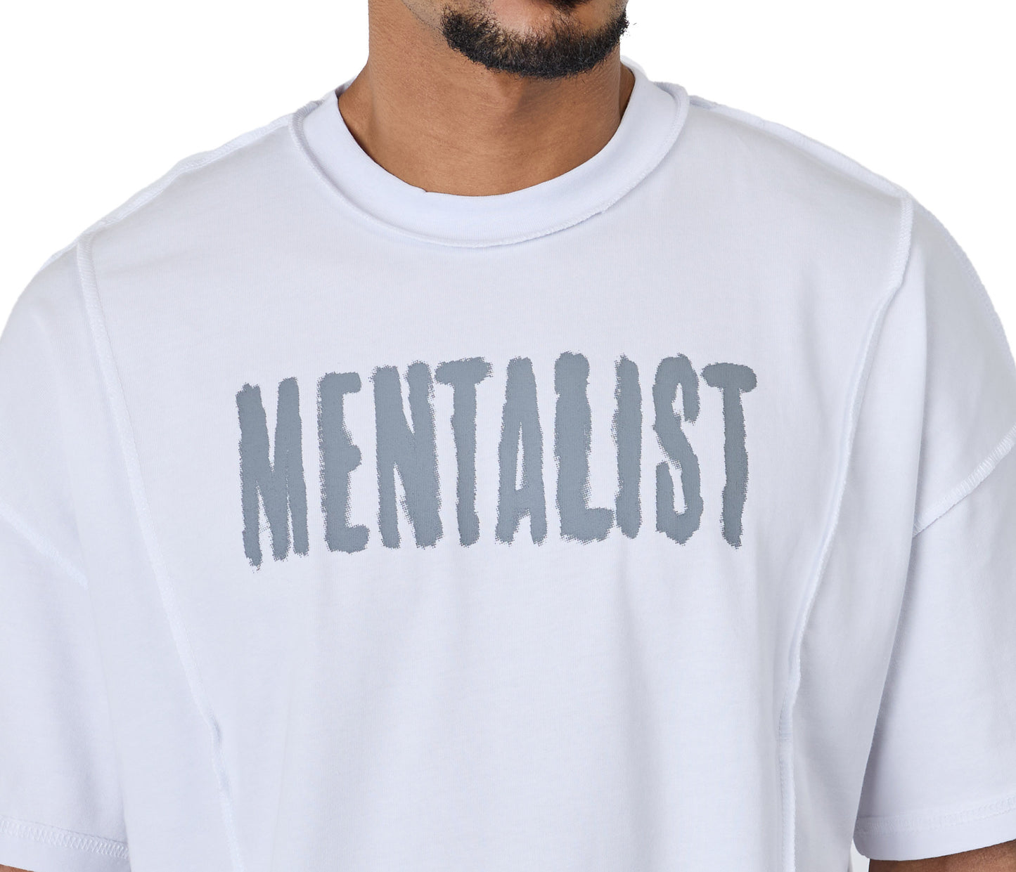 Men's T-shirt, oversize fit, "Mentalist" print, model Y118, white