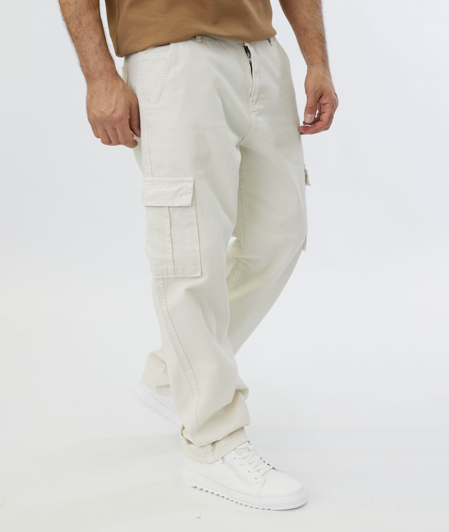 Men's 2-Pocket Cargo Pants Jeans, Baggy Style, Model 5092, Beige, Brown, Olive, Khaki or Cream 