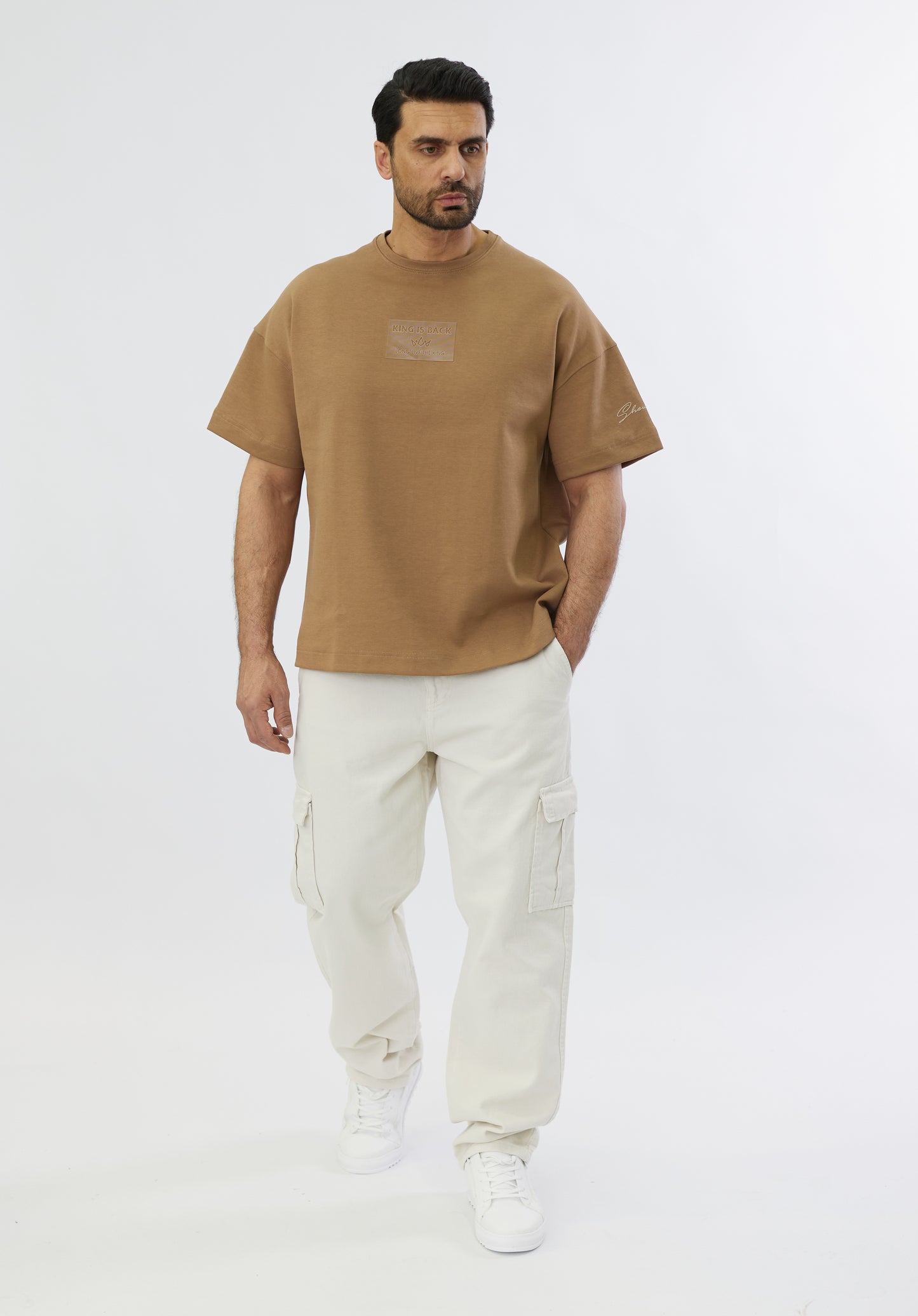 Herren 2-Pocket Cargo Pants Jeans, Baggy Style, Modell 5092, Beige, Braun, Olive, Khaki oder Creme