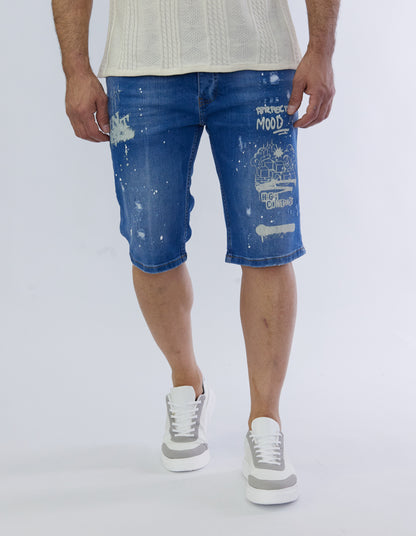 Herren Jeans Shorts, Used Destroyed Look, Slim Fit, Modell 1034P, Hellblau oder Blau