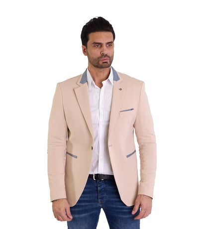 DENIM DISTRIQT Herren Sakko, Jersey Blazer, Slim Fit, Modell DQ1308, Beige