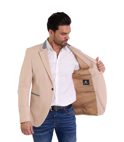 DENIM DISTRIQT Herren Sakko, Jersey Blazer, Slim Fit, Modell DQ1308, Beige