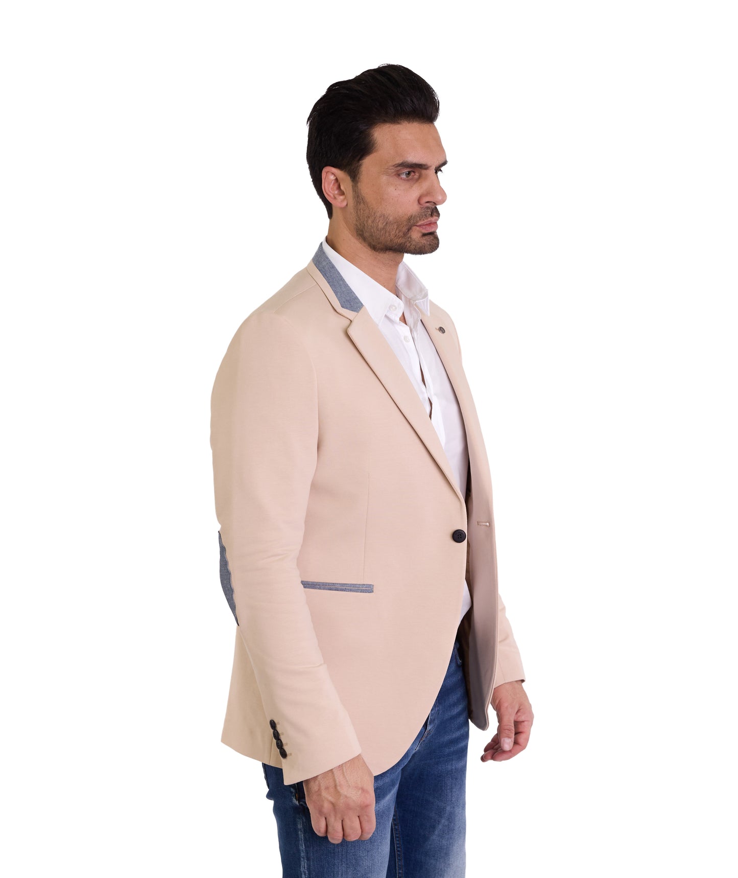 DENIM DISTRIQT Herren Sakko, Jersey Blazer, Slim Fit, Modell DQ1308, Beige