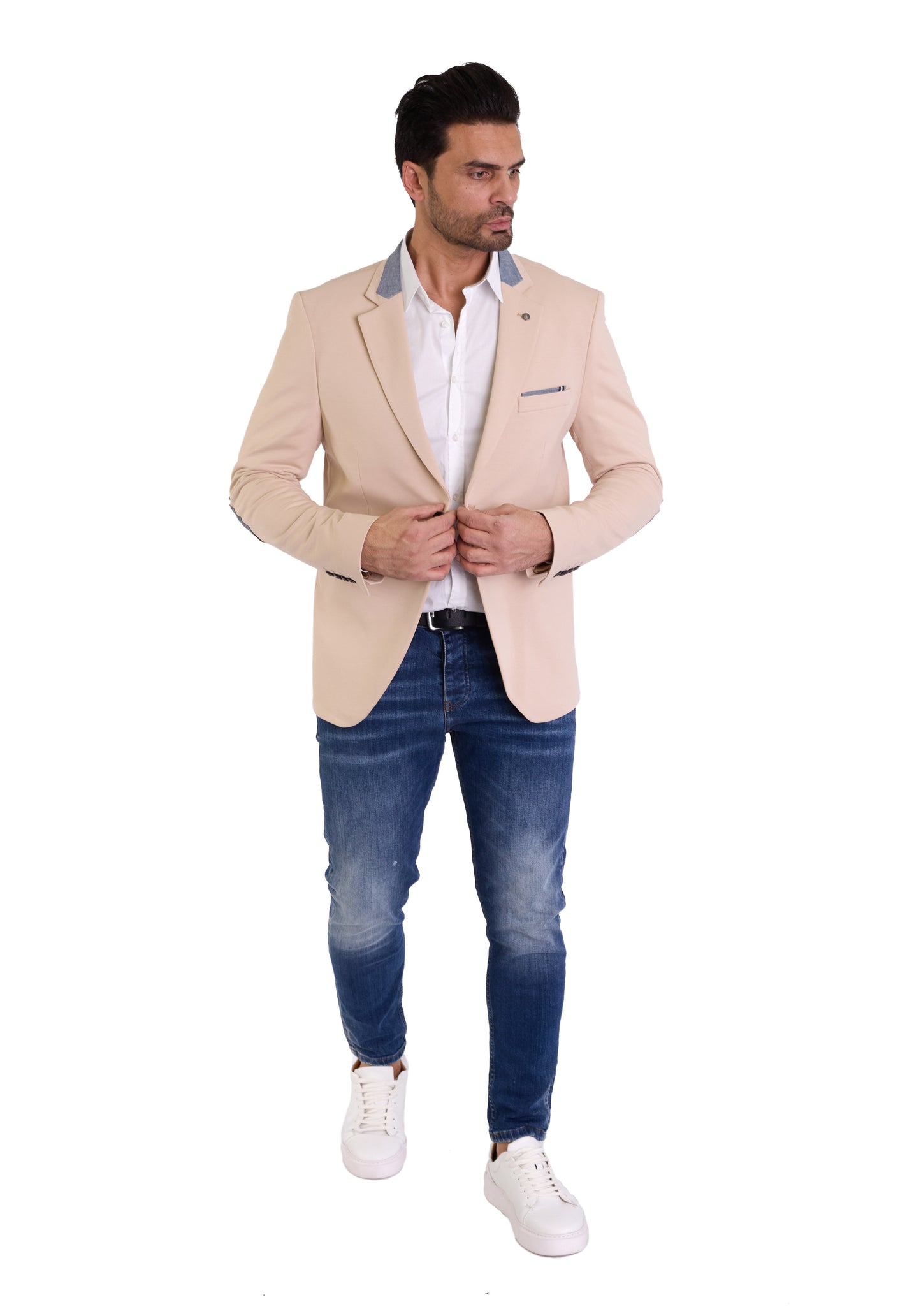 DENIM DISTRIQT Herren Sakko, Jersey Blazer, Slim Fit, Modell DQ1308, Beige