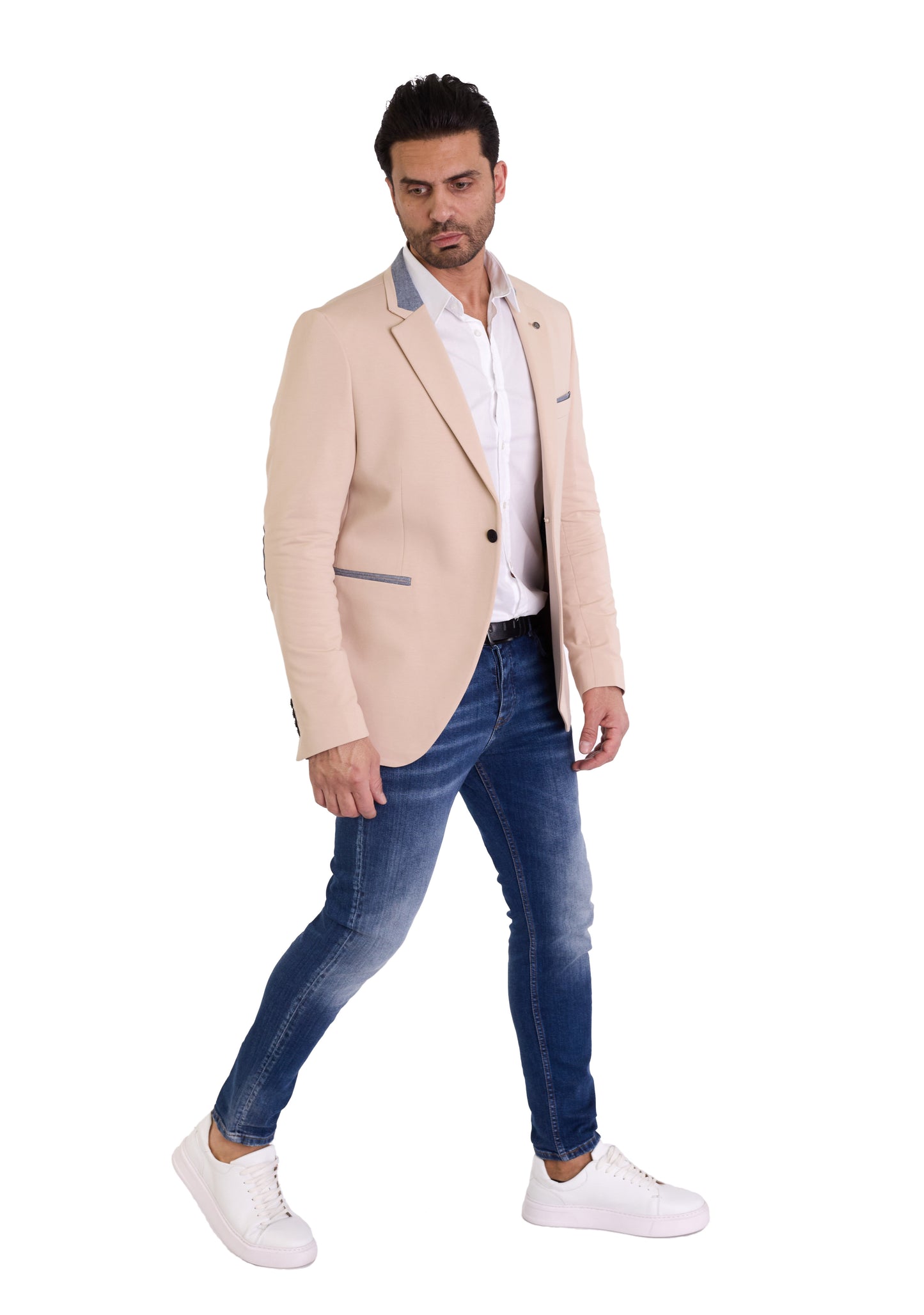 DENIM DISTRIQT Herren Sakko, Jersey Blazer, Slim Fit, Modell DQ1308, Beige