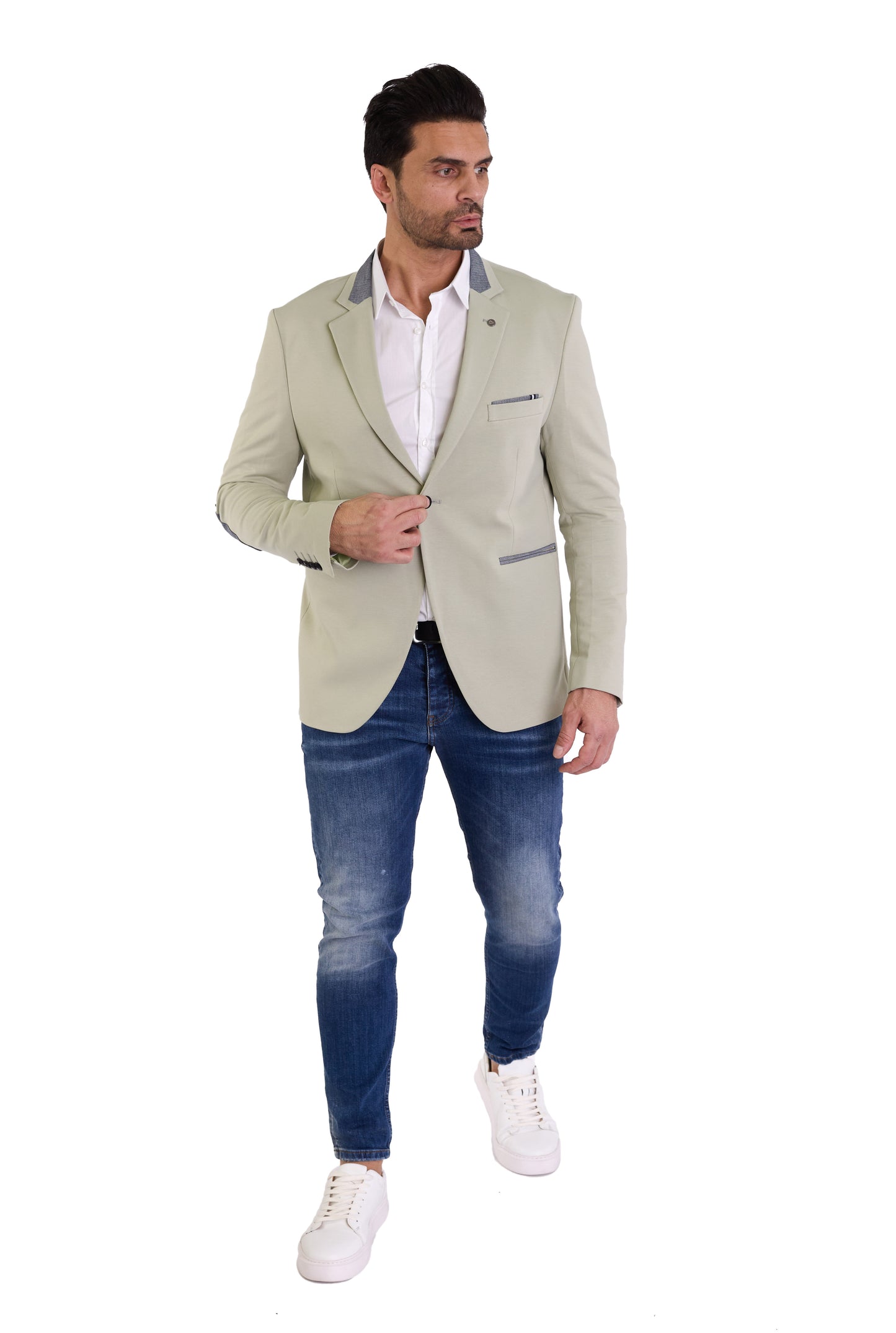 DENIM DISTRIQT Herren Sakko, Jersey Blazer, Slim Fit, Modell DQ1308, Light Moss