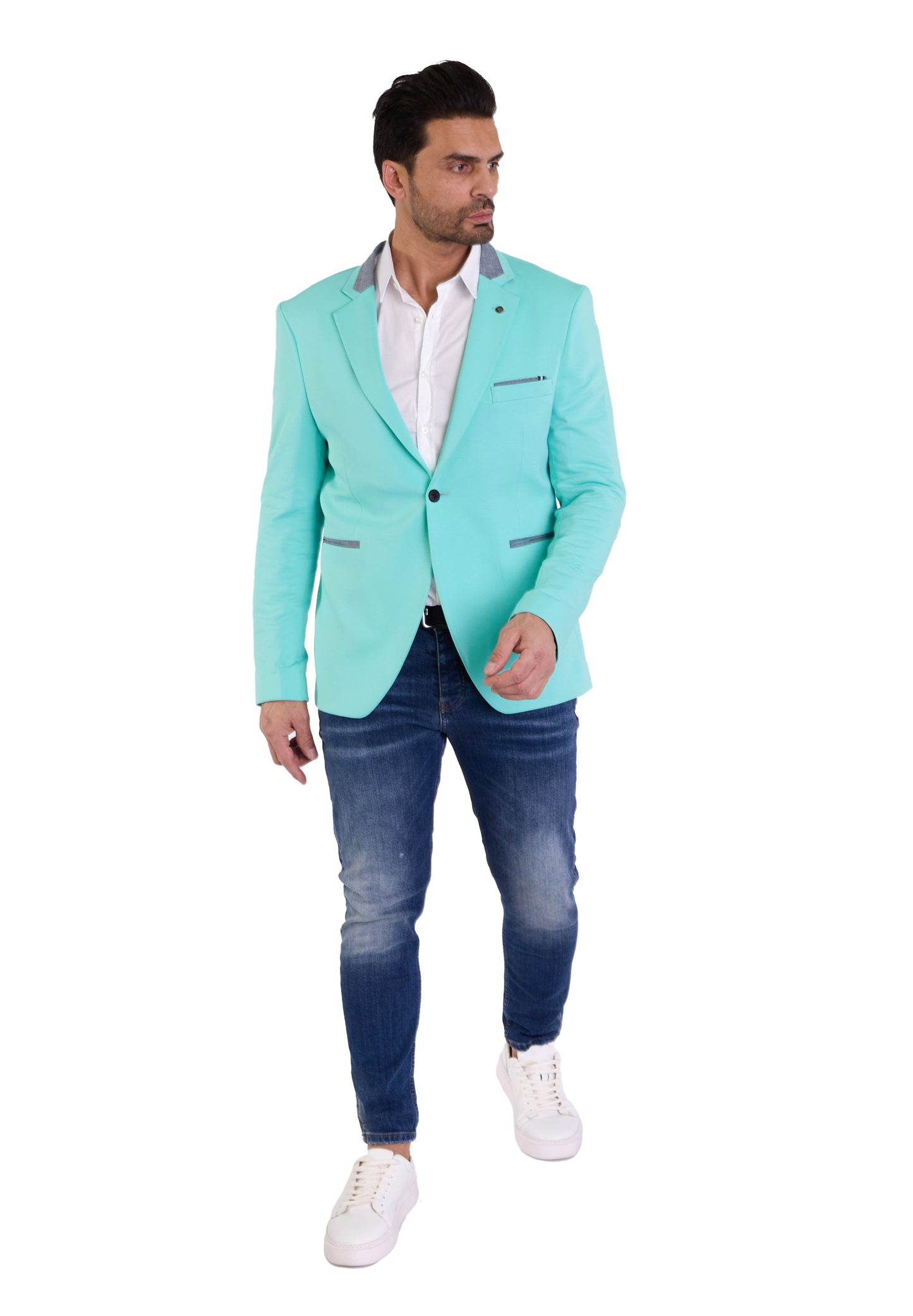 DENIM DISTRIQT Herren Sakko, Jersey Blazer, Slim Fit, Modell DQ1308, Auquamarine