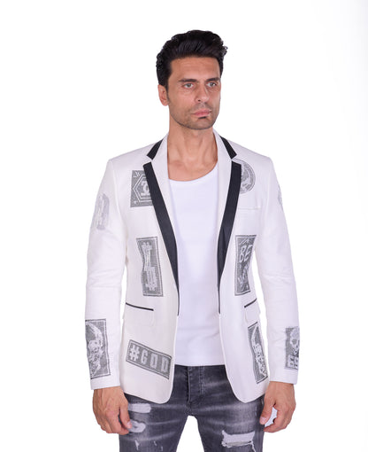 DENIM DISTRIQT Herren Sakko, Jersey Blazer, Strass Motive, Modell DQT6