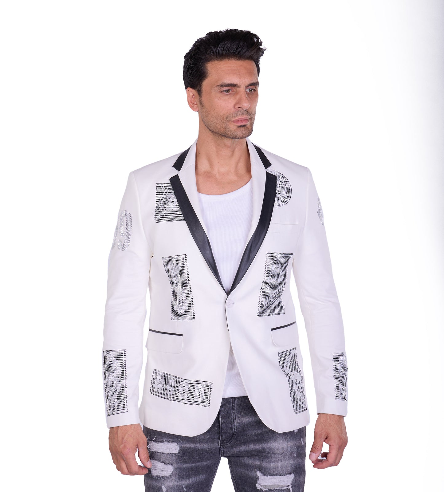 DENIM DISTRIQT Herren Sakko, Jersey Blazer, Strass Motive, Modell DQT6