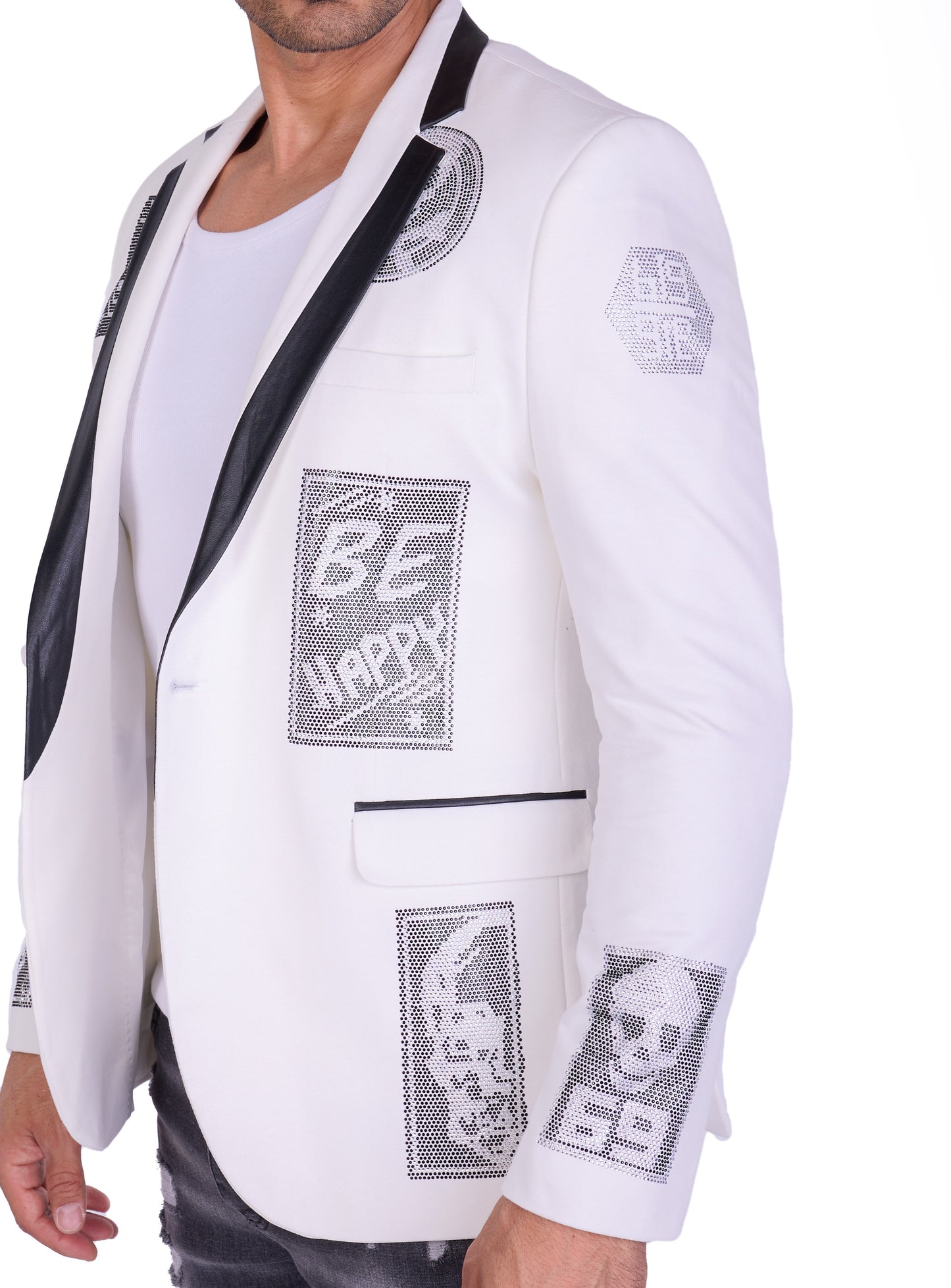 DENIM DISTRIQT Herren Sakko, Jersey Blazer, Strass Motive, Modell DQT6