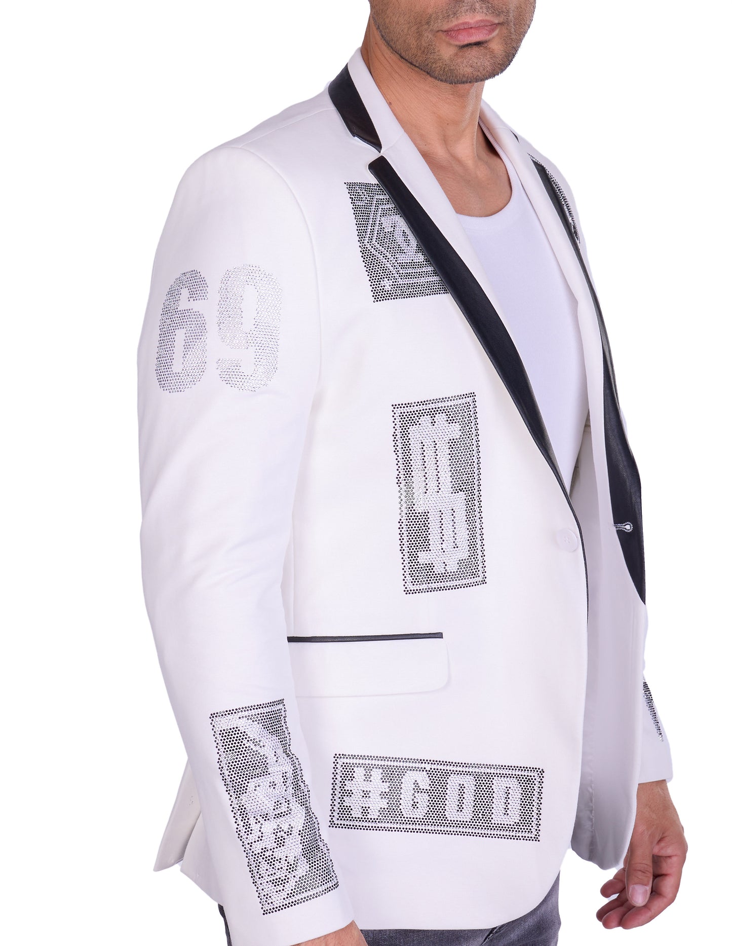 DENIM DISTRIQT Herren Sakko, Jersey Blazer, Strass Motive, Modell DQT6