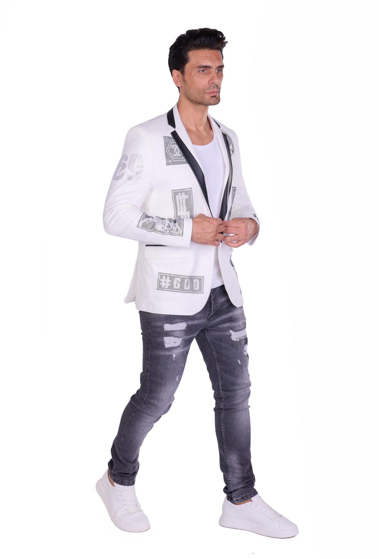 DENIM DISTRIQT Herren Sakko, Jersey Blazer, Strass Motive, Modell DQT6