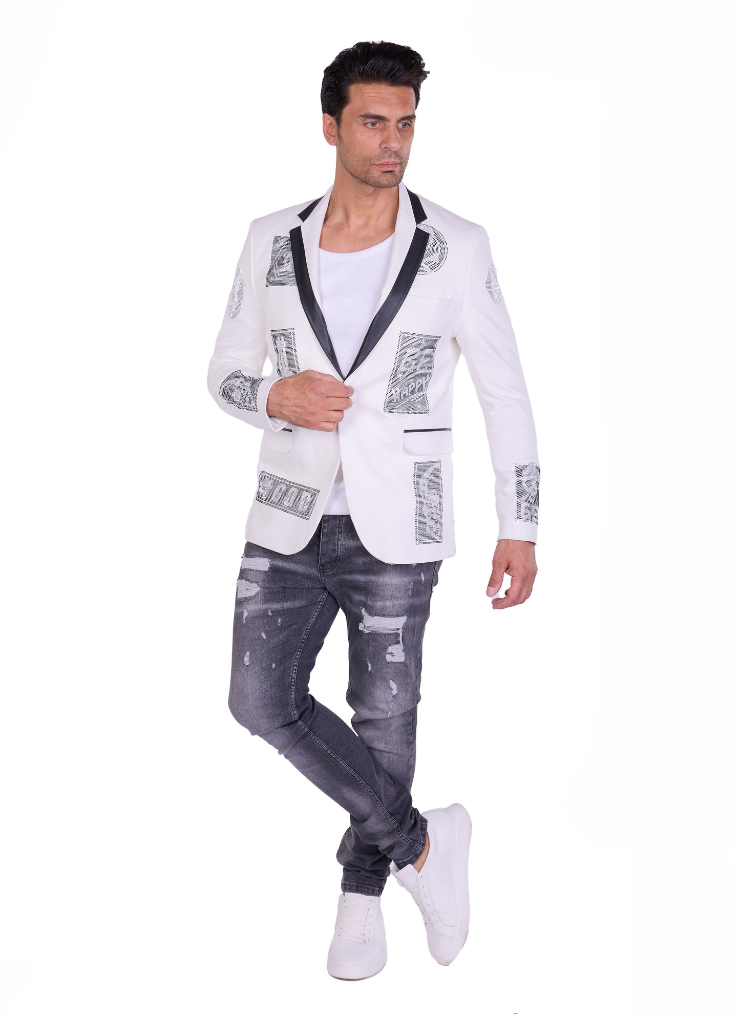 DENIM DISTRIQT Herren Sakko, Jersey Blazer, Strass Motive, Modell DQT6