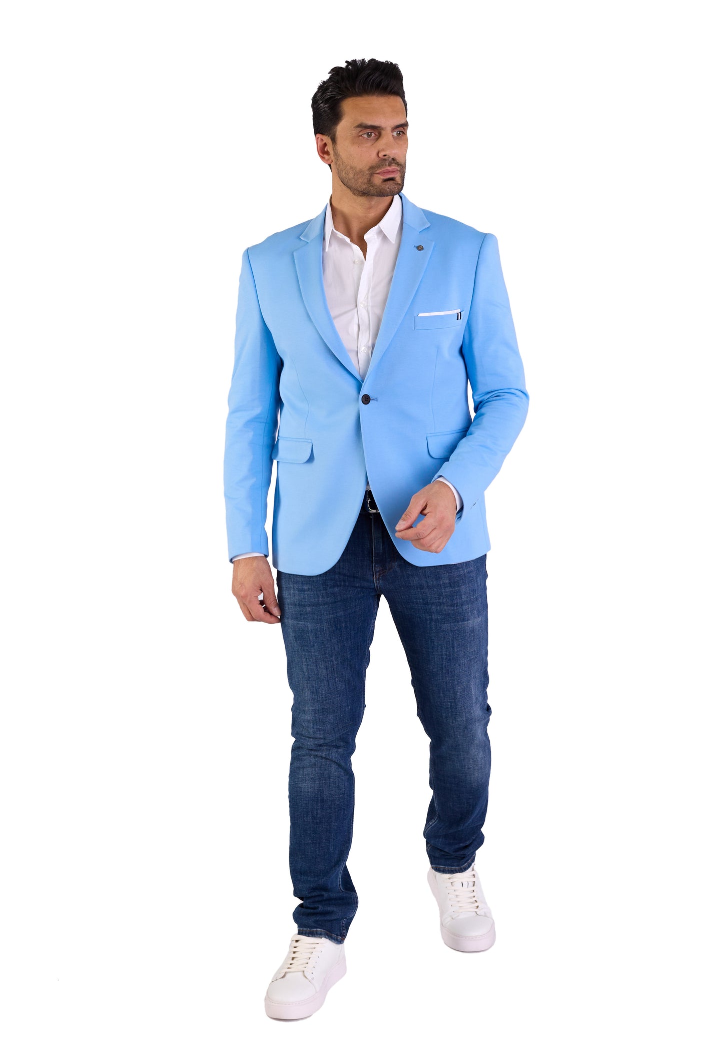 DENIM DISTRIQT Herren Sakko, Sportliches Jersey Sakko, Slim Fit, Modell DQ1307, Azur Blau