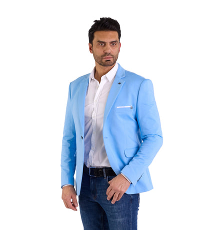 DENIM DISTRIQT Herren Sakko, Sportliches Jersey Sakko, Slim Fit, Modell DQ1307, Azur Blau