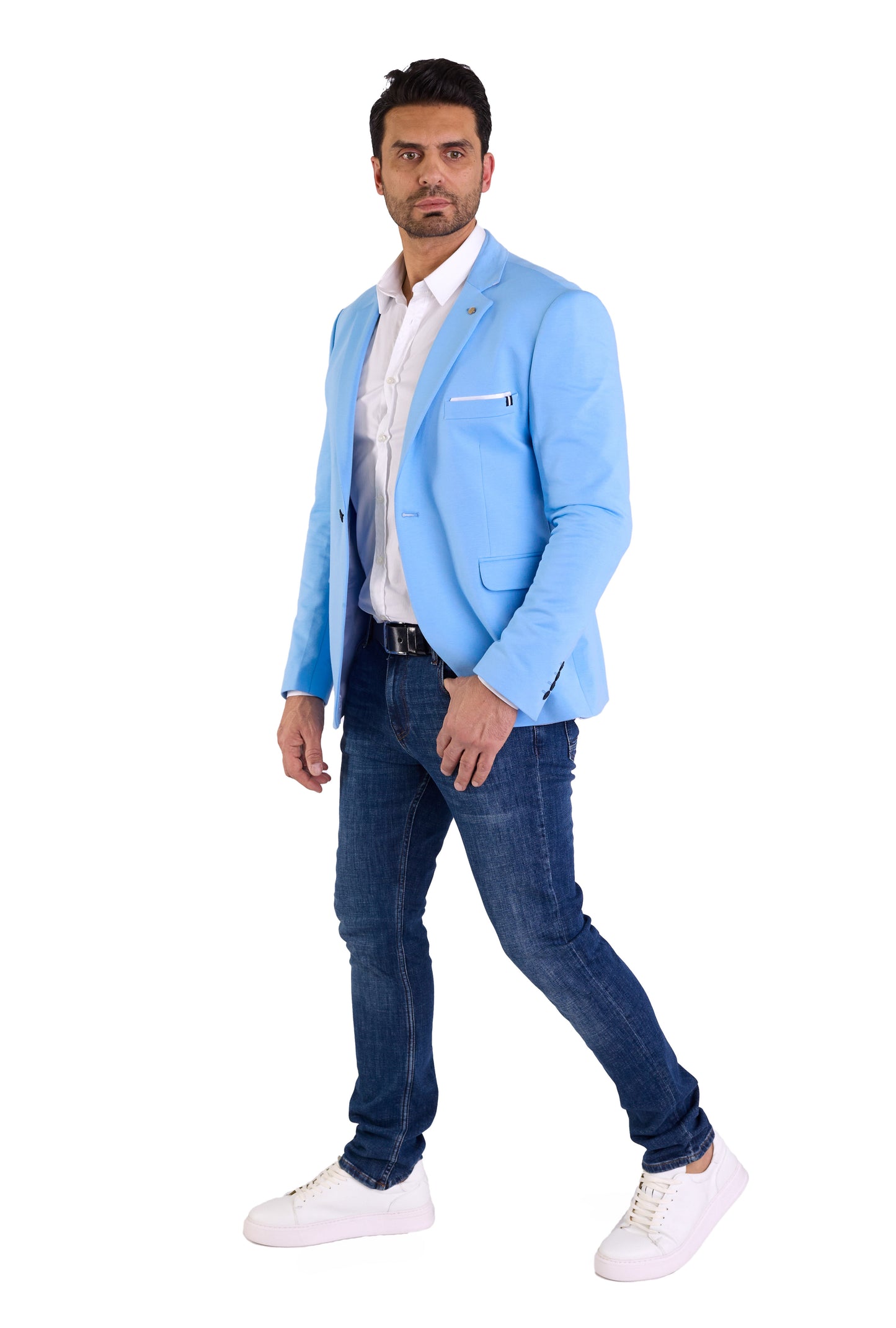 DENIM DISTRIQT Herren Sakko, Sportliches Jersey Sakko, Slim Fit, Modell DQ1307, Azur Blau