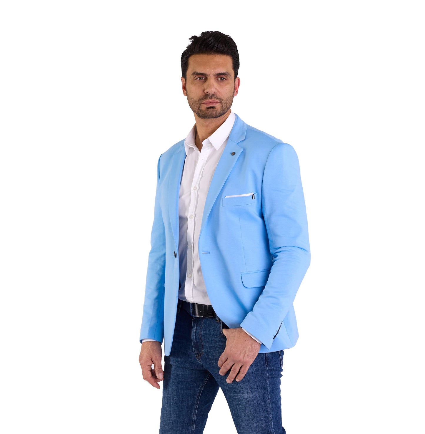 DENIM DISTRIQT Herren Sakko, Sportliches Jersey Sakko, Slim Fit, Modell DQ1307, Azur Blau