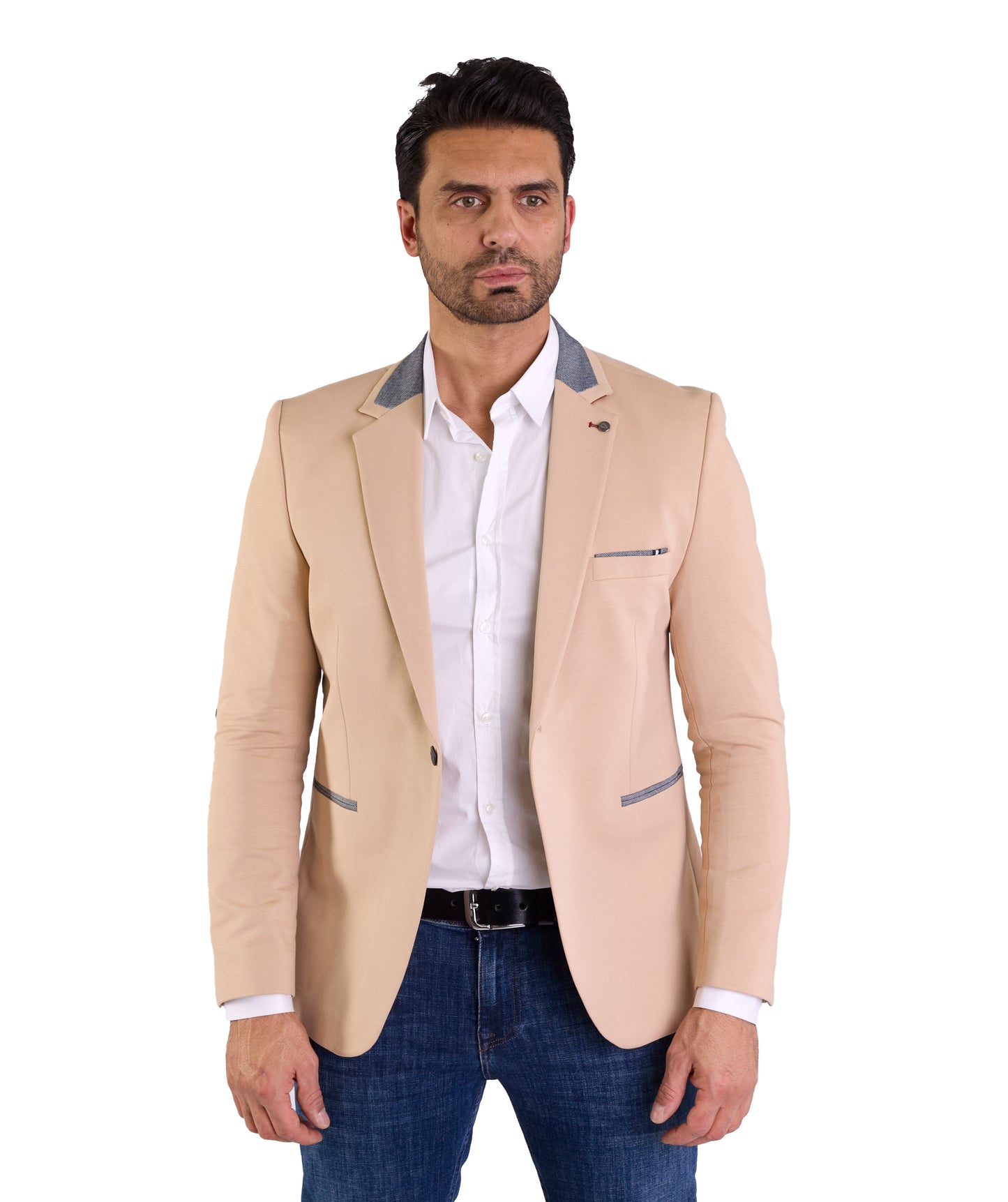 DENIM DISTRIQT Herren Sakko, Jersey Blazer, Slim Fit, Modell DQ1308, Apricot