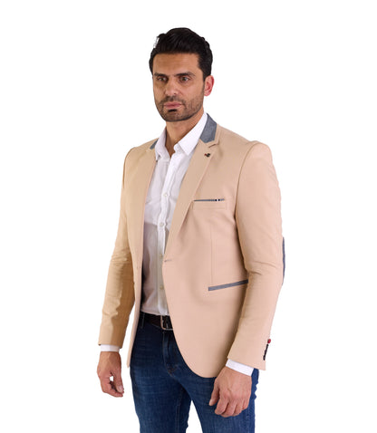 DENIM DISTRIQT Herren Sakko, Jersey Blazer, Slim Fit, Modell DQ1308, Apricot