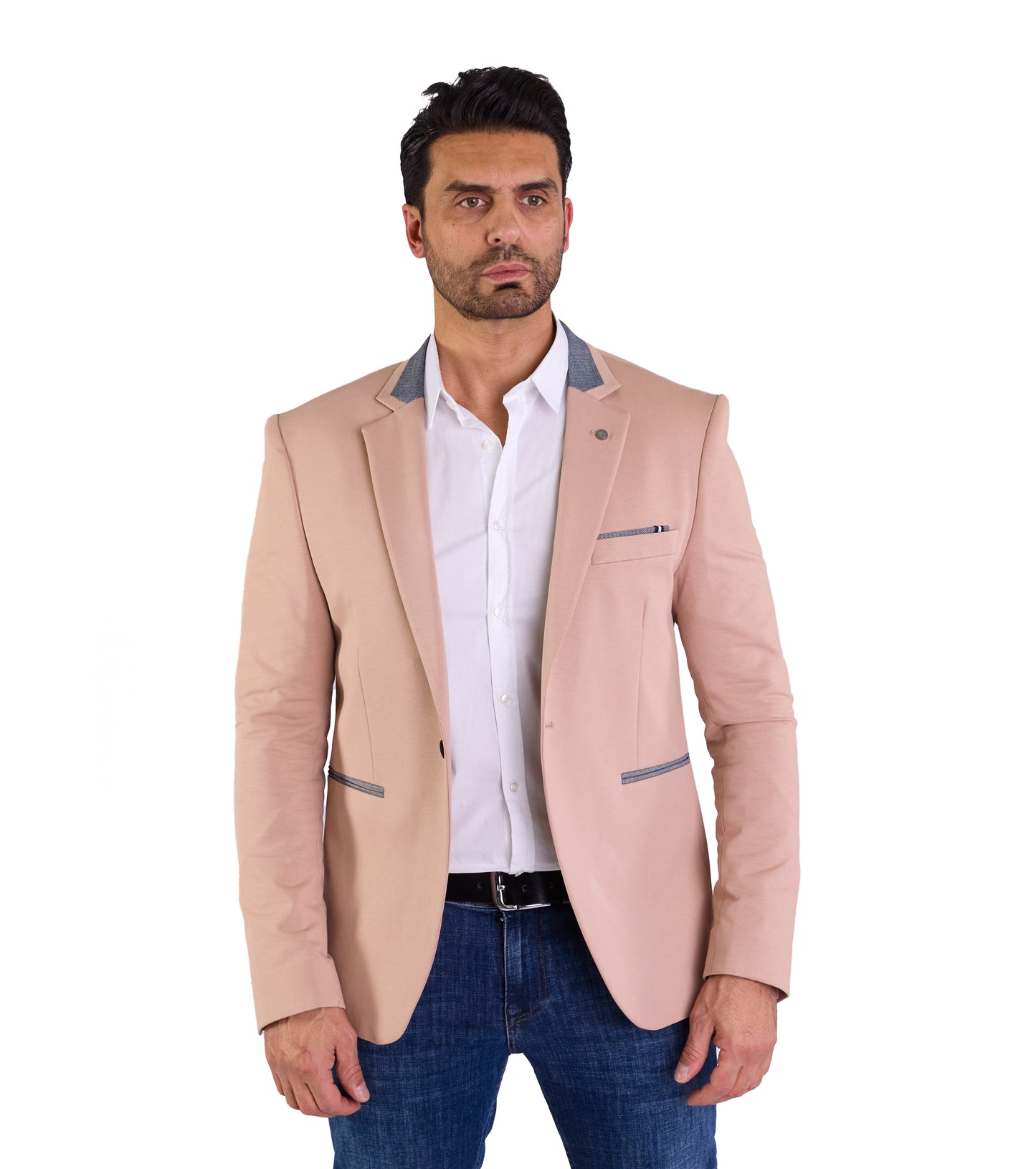 DENIM DISTRIQT Herren Sakko, Jersey Blazer, Slim Fit, Modell DQ1308, Dunkel Beige