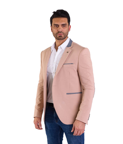 DENIM DISTRIQT Herren Sakko, Jersey Blazer, Slim Fit, Modell DQ1308, Dunkel Beige