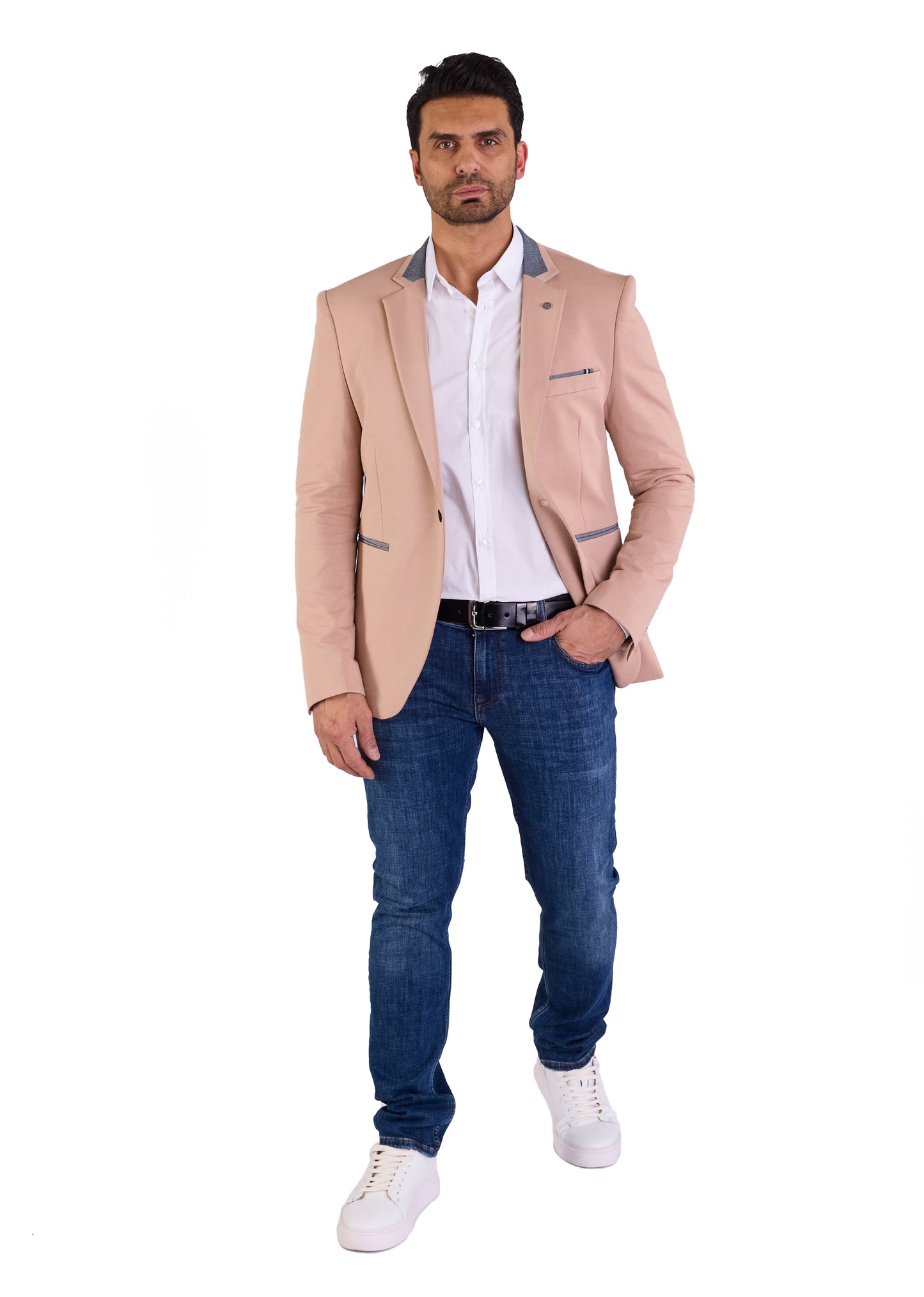 DENIM DISTRIQT Herren Sakko, Jersey Blazer, Slim Fit, Modell DQ1308, Dunkel Beige