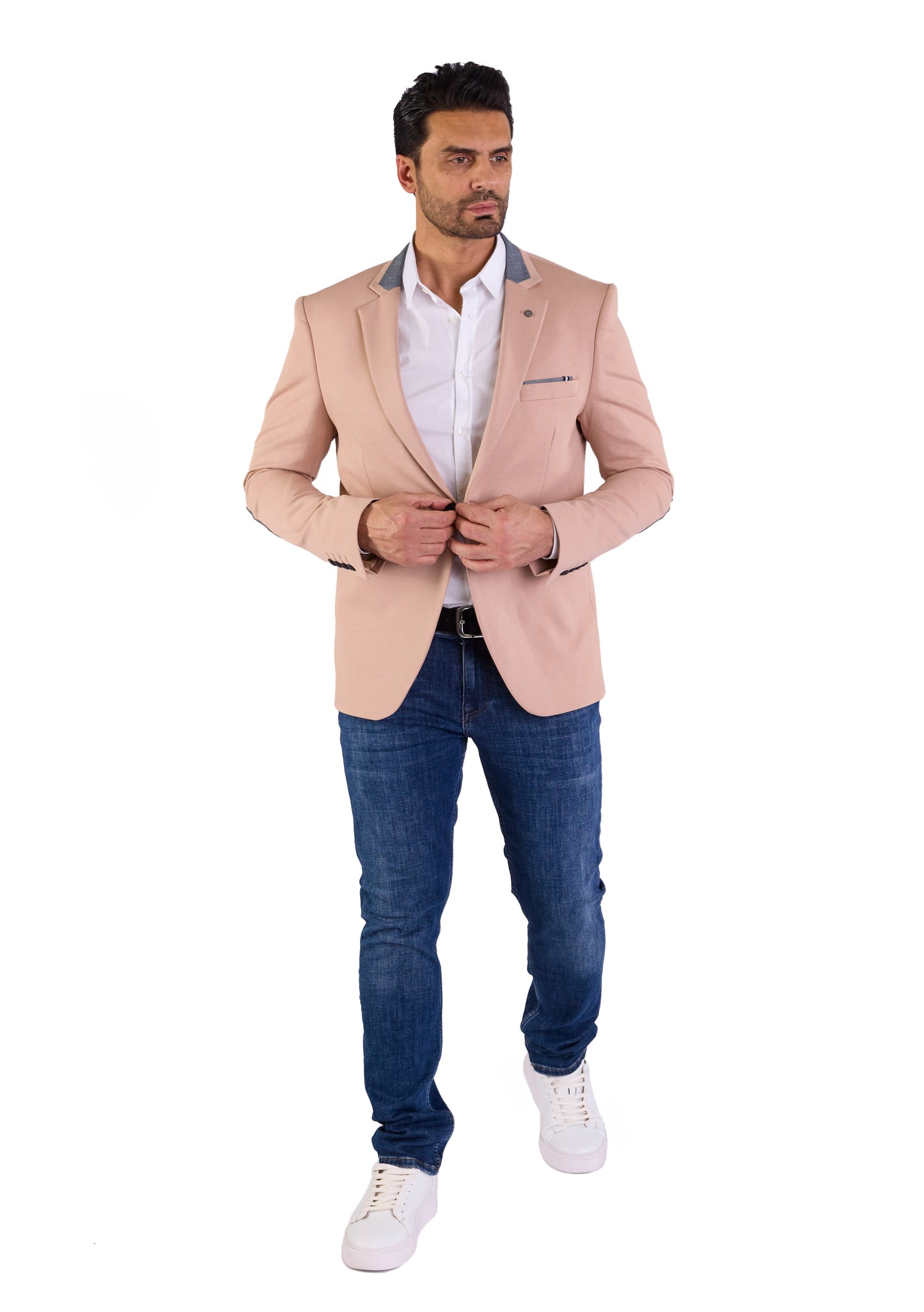 DENIM DISTRIQT Herren Sakko, Jersey Blazer, Slim Fit, Modell DQ1308, Dunkel Beige