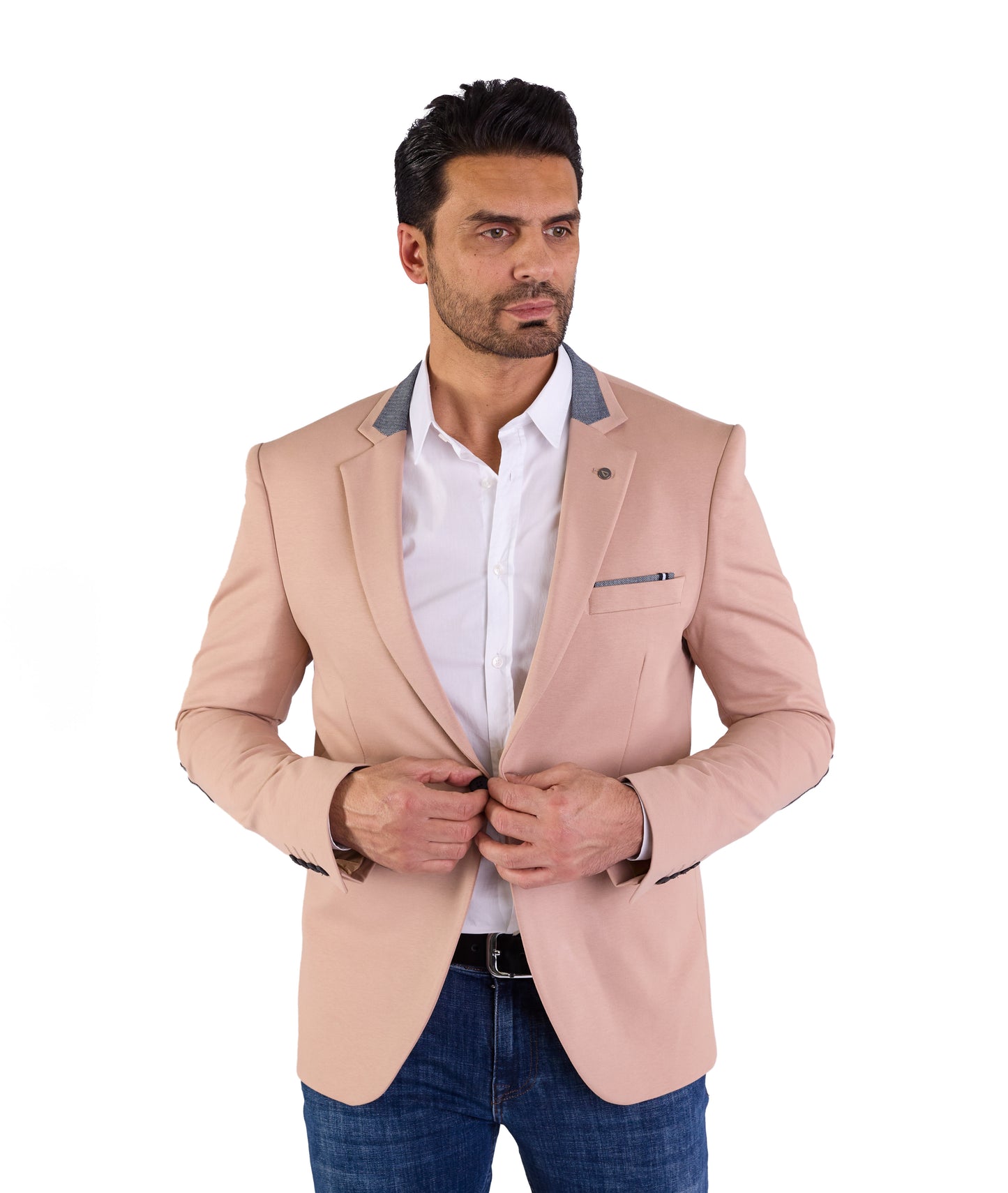 DENIM DISTRIQT Herren Sakko, Jersey Blazer, Slim Fit, Modell DQ1308, Dunkel Beige