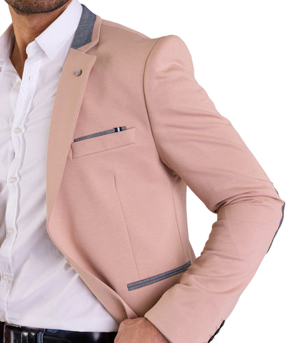 DENIM DISTRIQT Herren Sakko, Jersey Blazer, Slim Fit, Modell DQ1308, Dunkel Beige