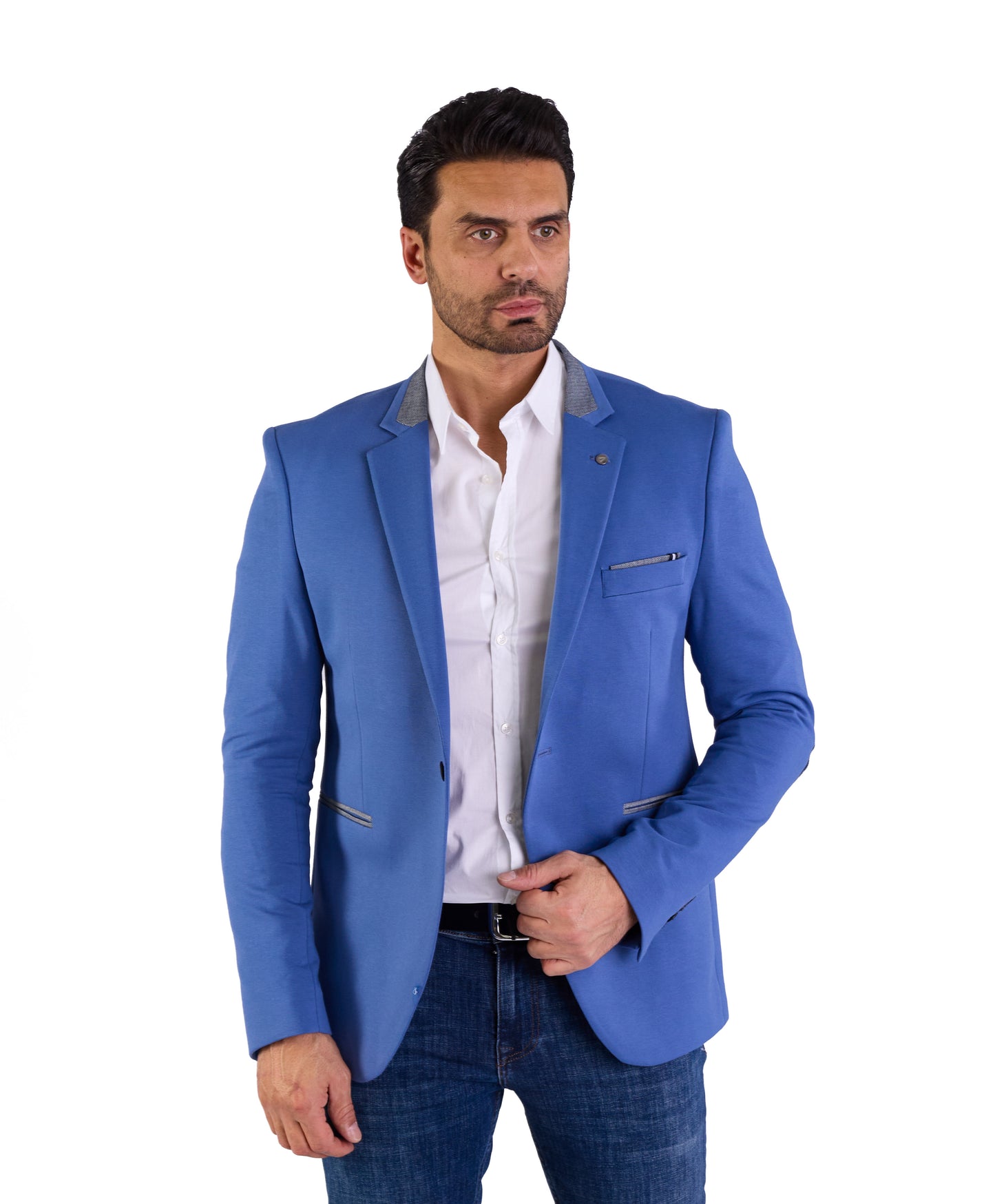 DENIM DISTRIQT Herren Sakko, Jersey Blazer, Slim Fit, Modell DQ1308, Azur Blau