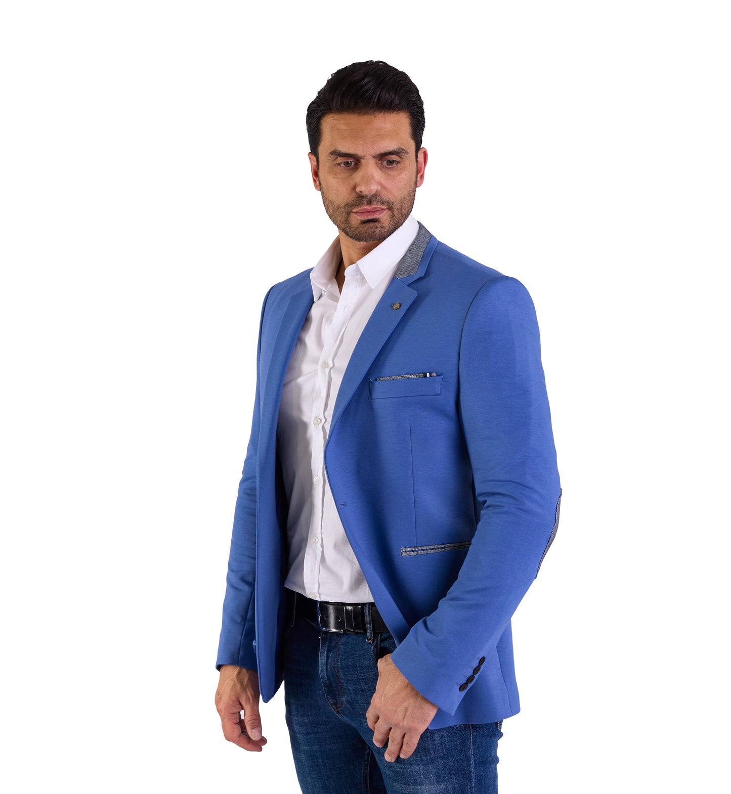 DENIM DISTRIQT Herren Sakko, Jersey Blazer, Slim Fit, Modell DQ1308, Azur Blau