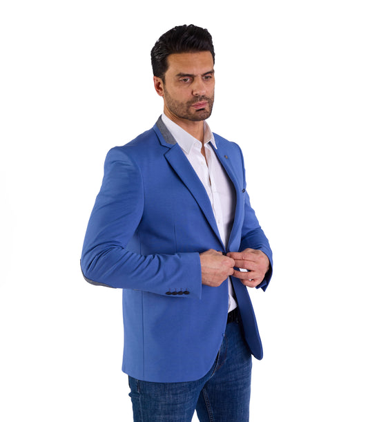 DENIM DISTRIQT Herren Sakko, Jersey Blazer, Slim Fit, Modell DQ1308, Azur Blau