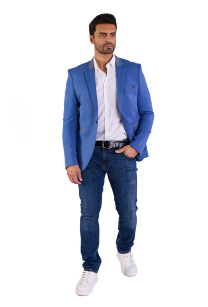 DENIM DISTRIQT Herren Sakko, Jersey Blazer, Slim Fit, Modell DQ1308, Azur Blau