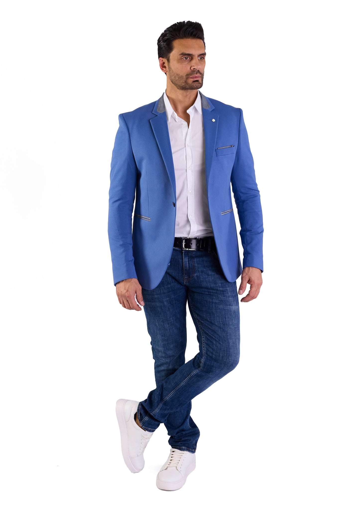 DENIM DISTRIQT Herren Sakko, Jersey Blazer, Slim Fit, Modell DQ1308, Azur Blau