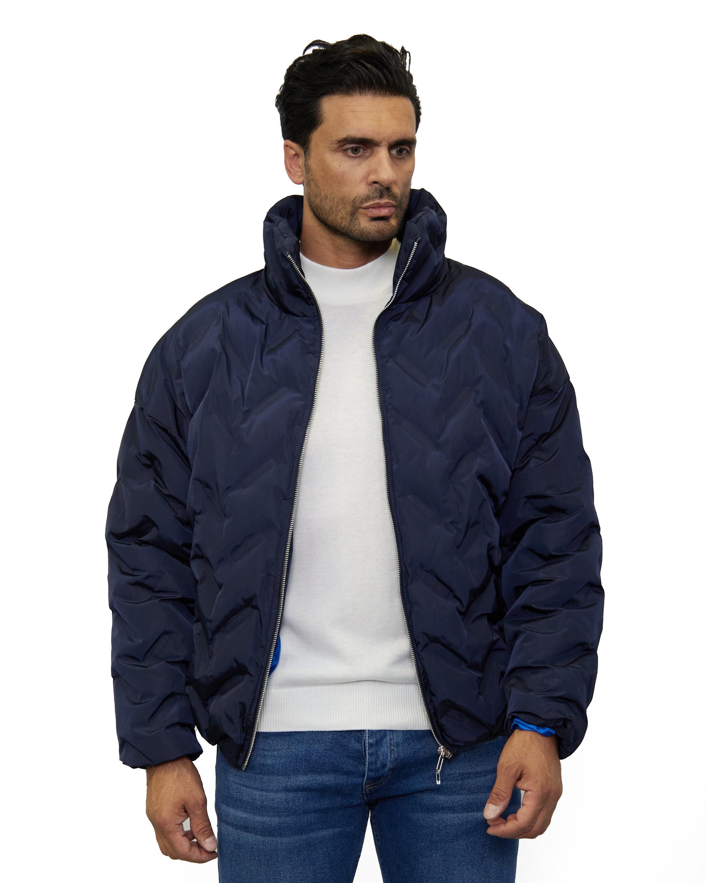 Men's bomber jacket, quilted winter jacket, oversized fit, model M1038, khaki or blue