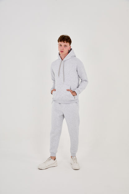 Herren Jogger Kombi Zweiteiler, Hoodie & Jogger Hose,  Relaxed Fit, Modell 2529, Hellgrau