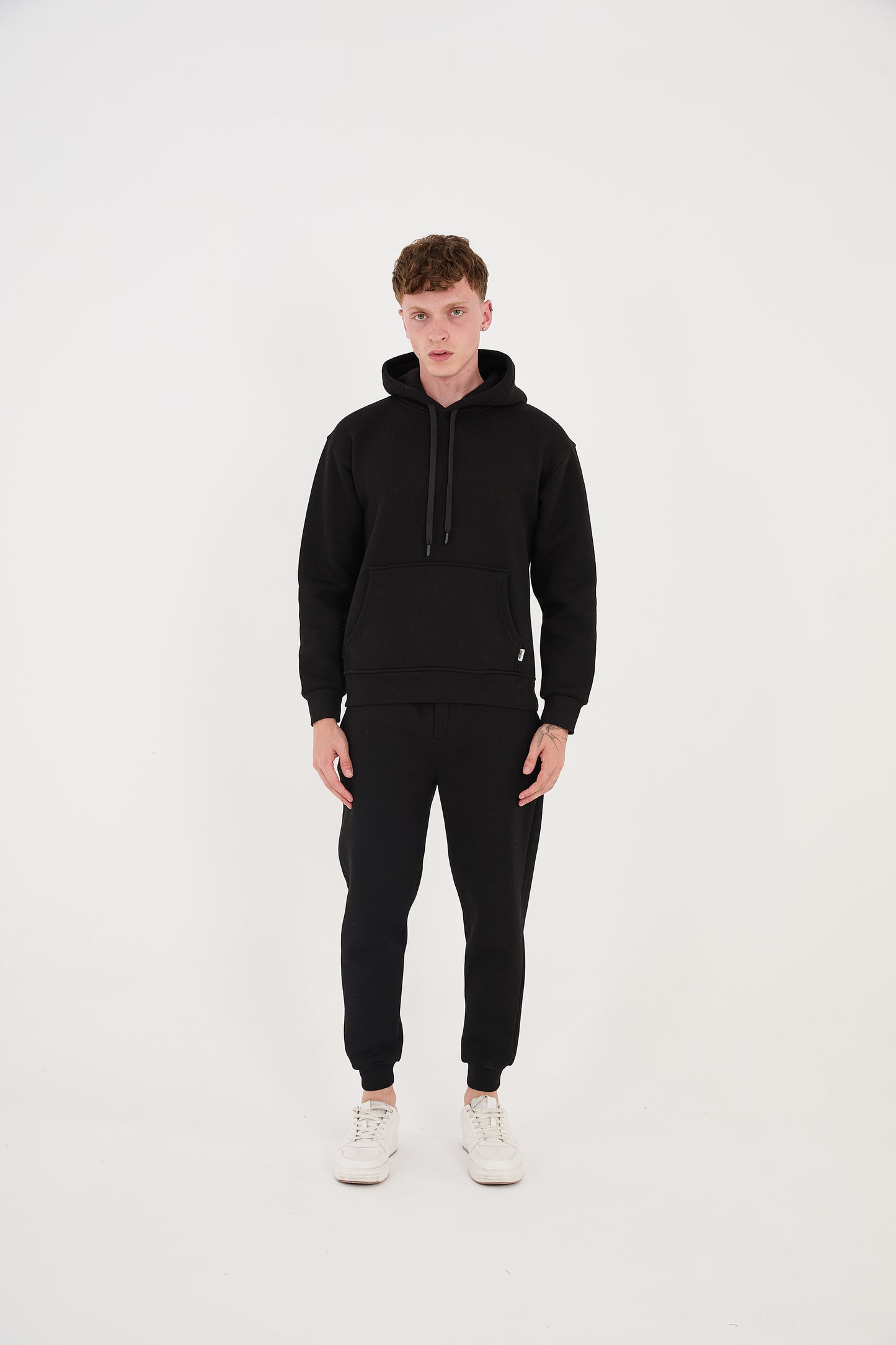 Herren Jogger Kombi Zweiteiler, Hoodie & Jogger Hose,  Relaxed Fit, Modell 2529, Schwarz