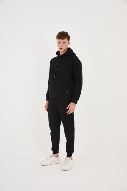 Herren Jogger Kombi Zweiteiler, Hoodie & Jogger Hose,  Relaxed Fit, Modell 2529, Schwarz